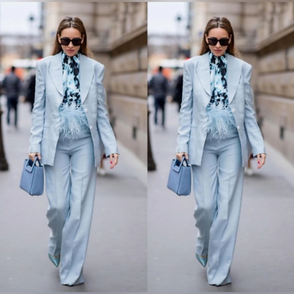 Sky blue Linen blazer and pantsuit set by Planet - Picture 2 of 8